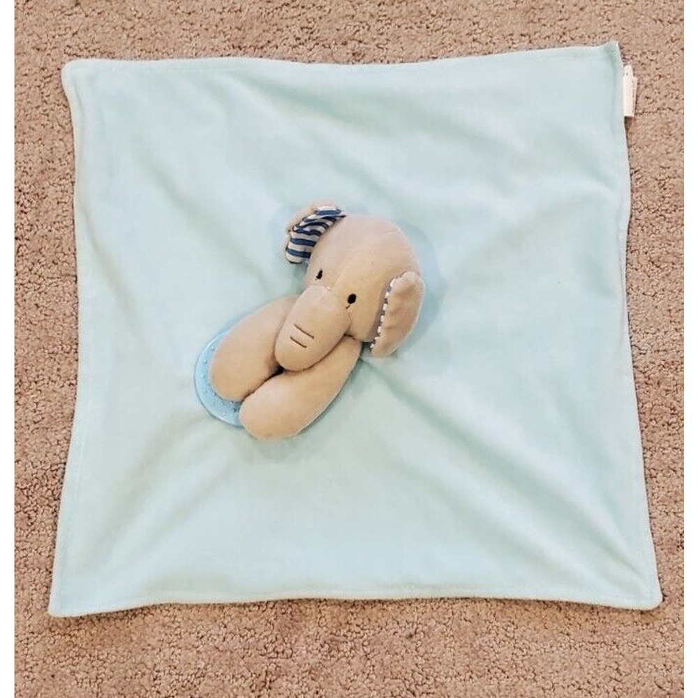 Blue Satin Elephant Teether Snuggle Security Blanket Lovey Lovie 13.5"×13.5"